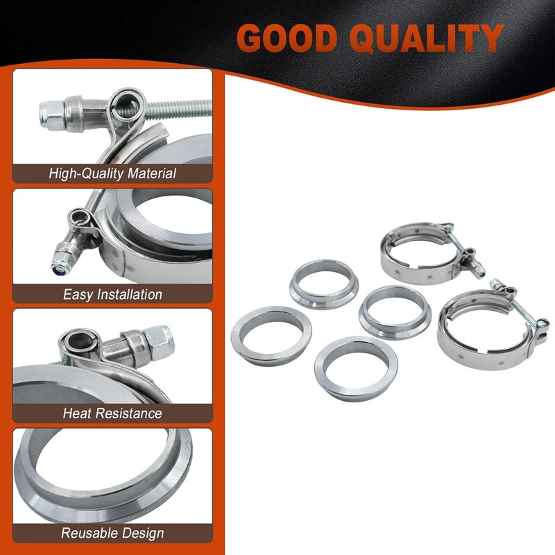 WELLBOX 2 Inch V Band Clamp 2Pcs with Flange Male Female,2 V Band For Pickup Truck Turbo Downpipe Exchange Exhaust Systems - Image 2
